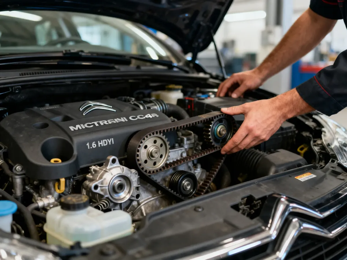 Mechanik sprawdzający pasek rozrządu w silniku Citroëna C4