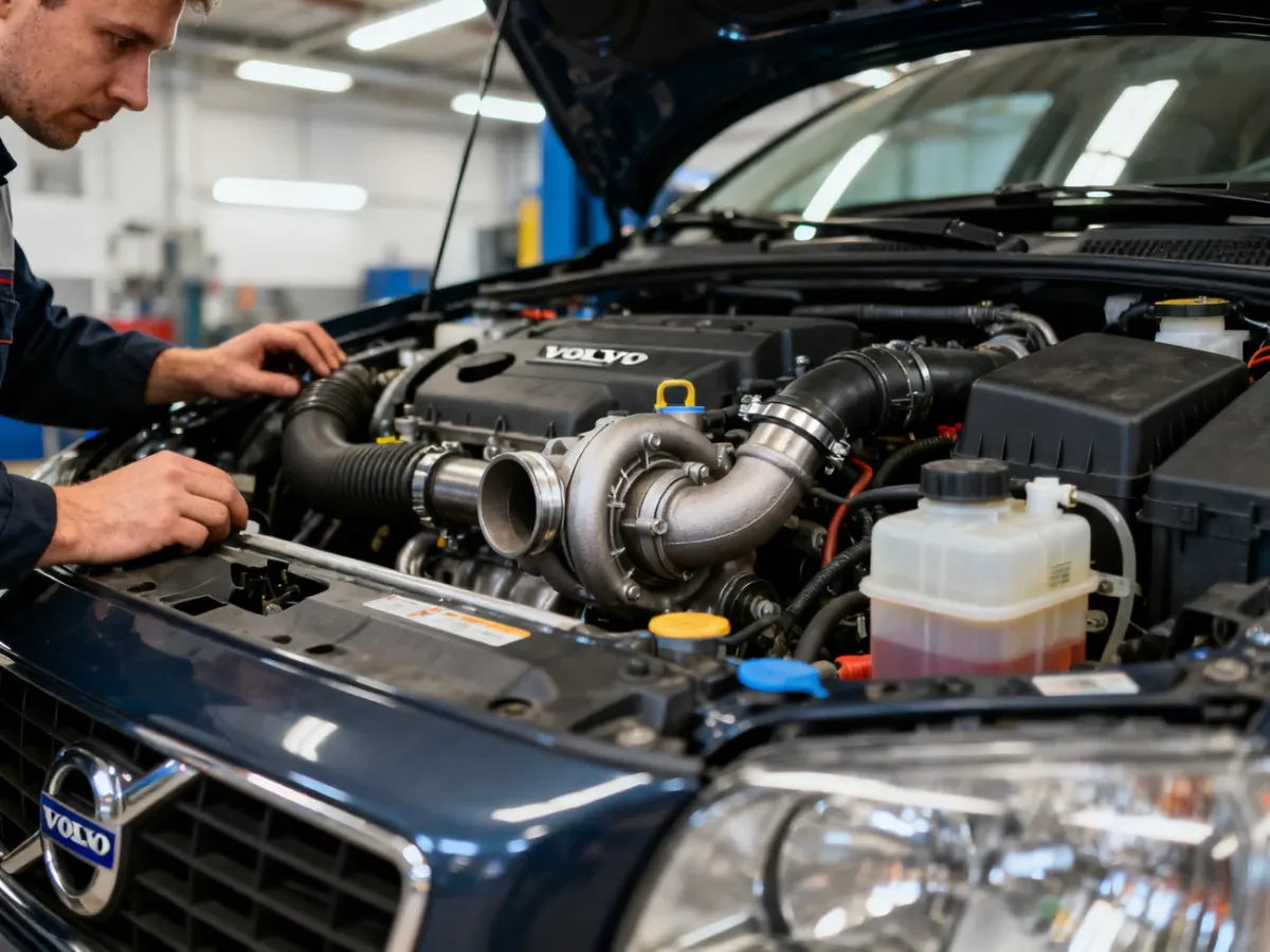Mechanik sprawdzający osprzęt silnika Diesla w Volvo V50