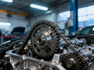 Nowoczesna komora silnika samochodu z widocznymi detalami mechanicznymi i instalacją elektryczną w profesjonalnym warsztacie.
