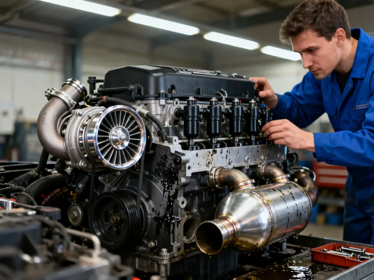 Mechanik sprawdzający podzespoły silnika Diesla