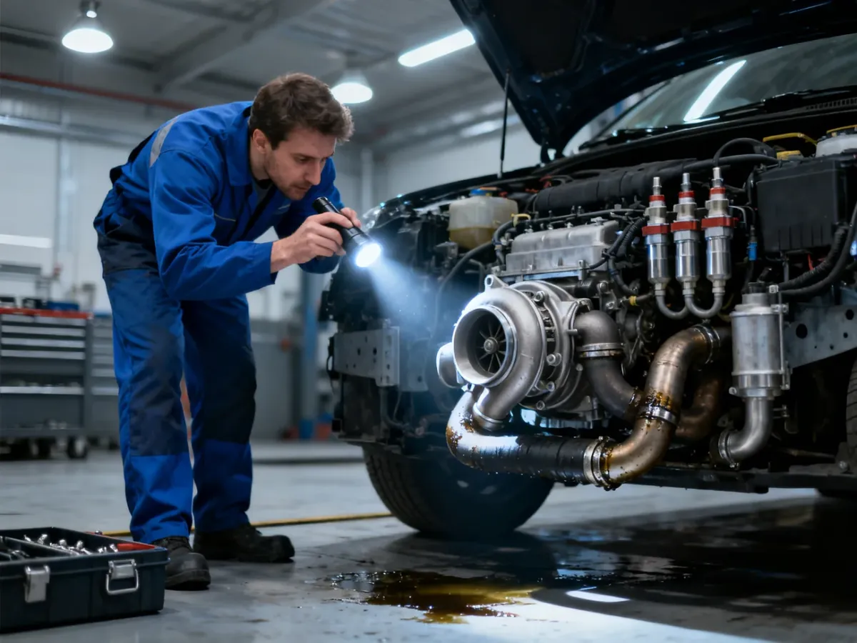Oględziny turbosprężarki i przewodów dolotowych przy zimnym silniku