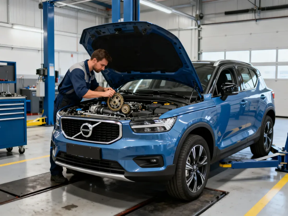Volvo XC40 podczas kontroli układu rozrządu w warsztacie