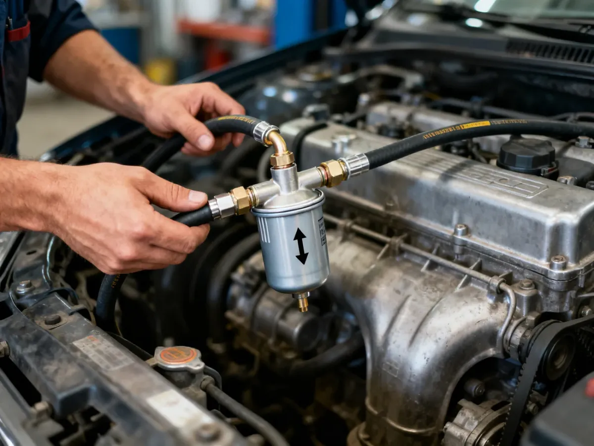 Mechanik rozpoznający zewnętrzny filtr paliwa w komorze silnika
