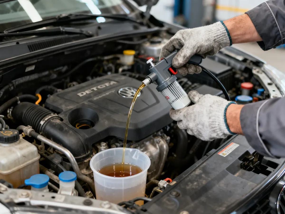 Mechanik odpowietrzający układ paliwowy diesla za pomocą ręcznej pompki
