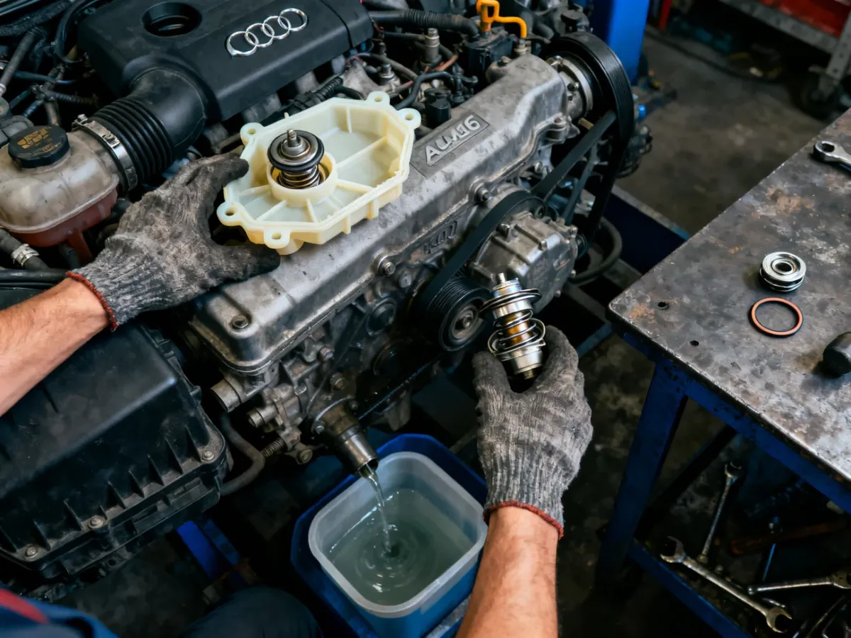 Wymiana termostatu i uszczelki w silniku Audi A4 B6