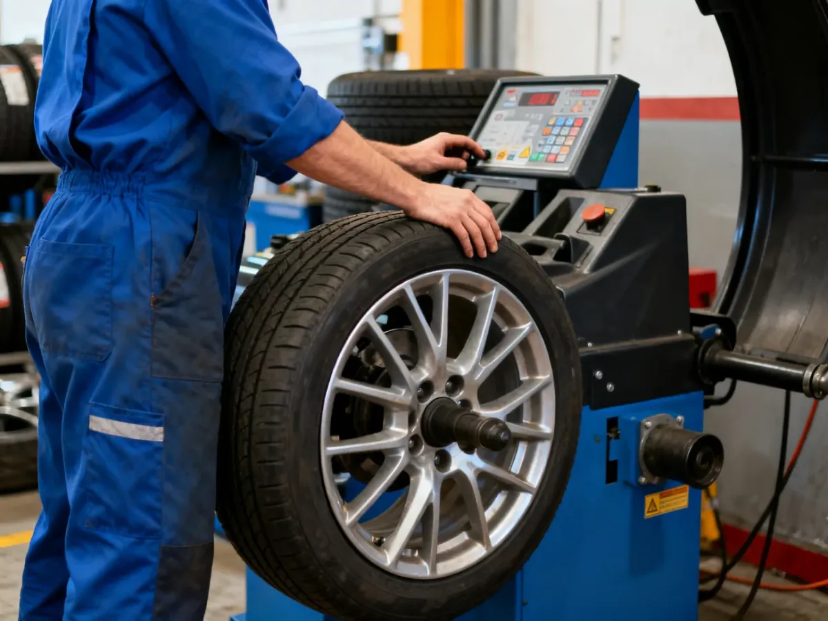 Mechanik wyważający koło na wyważarce