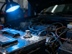 Otwarta komora silnika Audi A4 B6 z włożonym lejkiem do wlewu oleju, gotowa do przeprowadzenia wymiany środka smarnego.