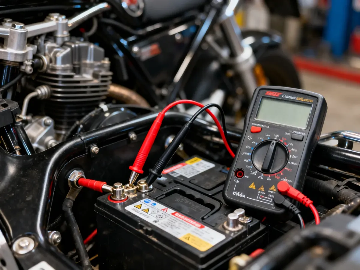 Pomiar napięcia akumulatora motocykla multimetrem