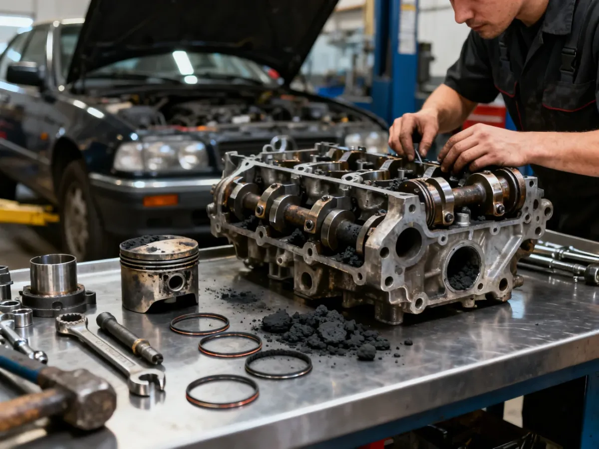 Mechanik oceniający zużyte elementy silnika wymagające naprawy