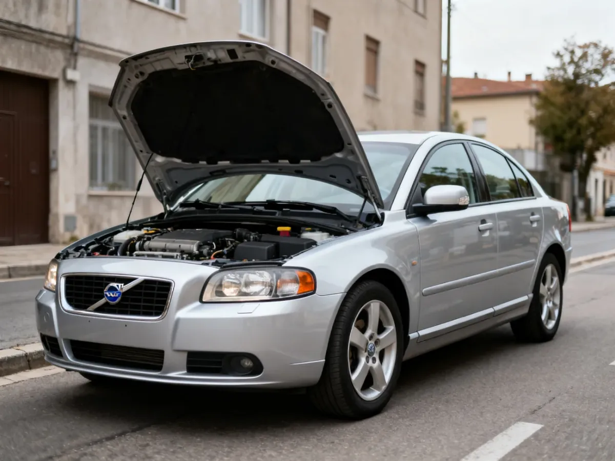 Srebrne Volvo S40 zaparkowane na miejskiej ulicy