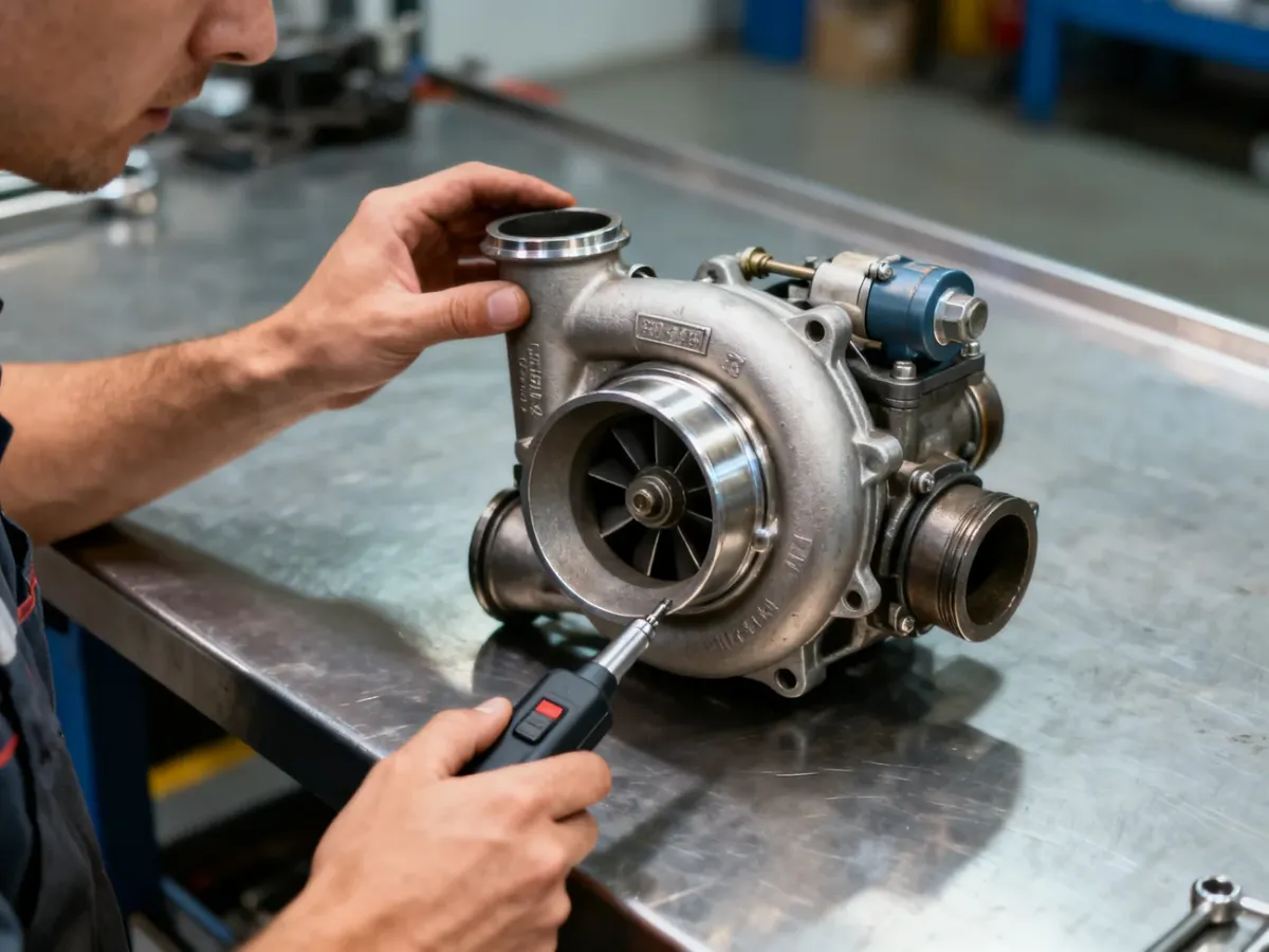 Mechanik sprawdza używaną turbosprężarkę przed montażem