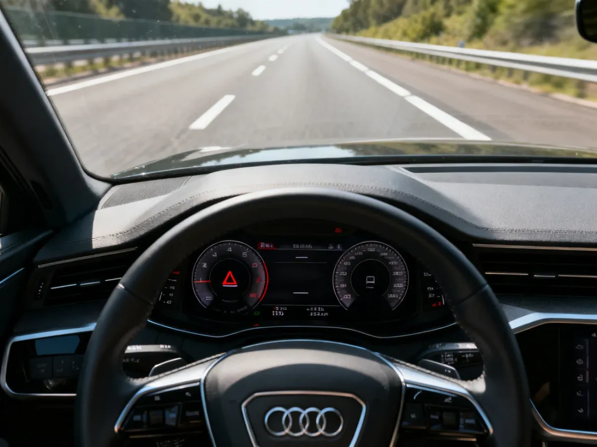 Widok z kabiny Audi podczas działania asystenta pasa ruchu