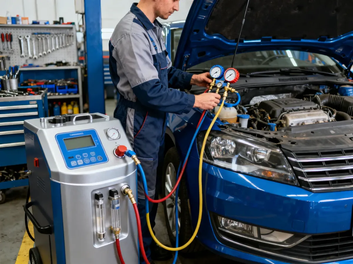 Kontrola i napełnianie klimatyzacji samochodowej przez mechanika