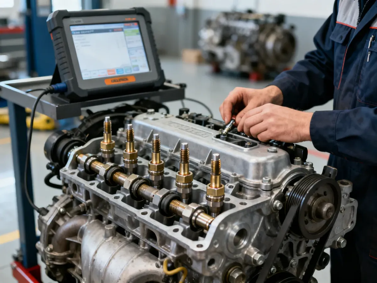 Mechanik sprawdza świece żarowe w silniku Diesla
