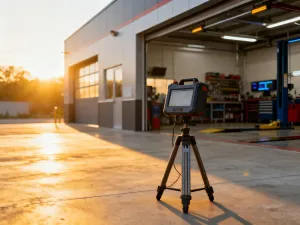 Mechanik w rękawicach roboczych przygotowuje się do wymiany świecy zapłonowej przy użyciu klucza nasadowego.