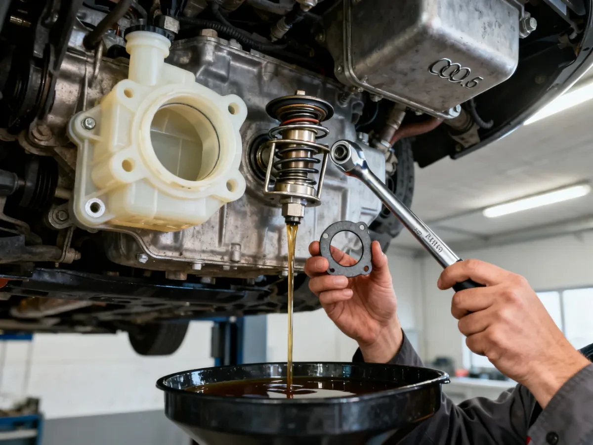 Wymiana termostatu i spuszczanie płynu chłodniczego w Audi A4 B5