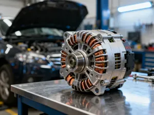Mechanik montuje nową oponę na felgę przy użyciu profesjonalnej maszyny w nowoczesnym warsztacie samochodowym.