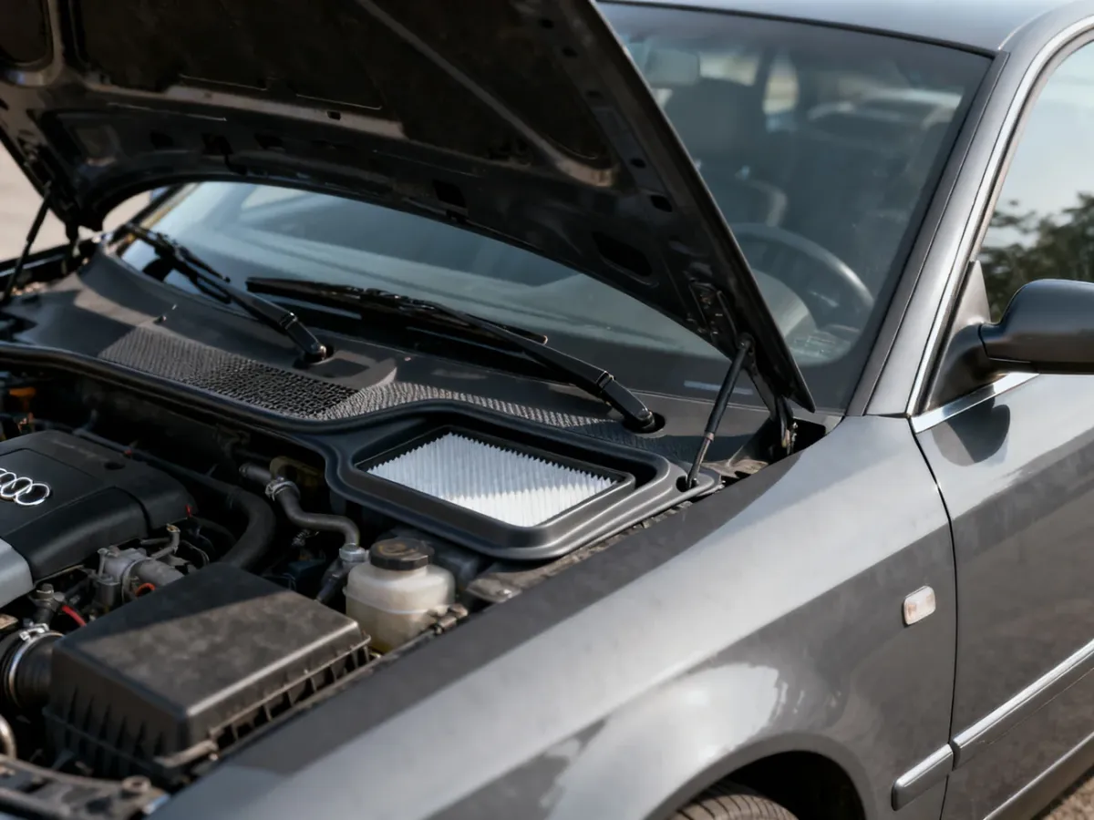 Komora silnika Audi A4 B5 z widoczną osłoną podszybia po stronie pasażera