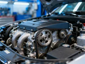 Otwarta komora silnika Audi A4 B5 z widoczną obudową filtra kabinowego przy podszybiu oraz narzędziami mechanika.