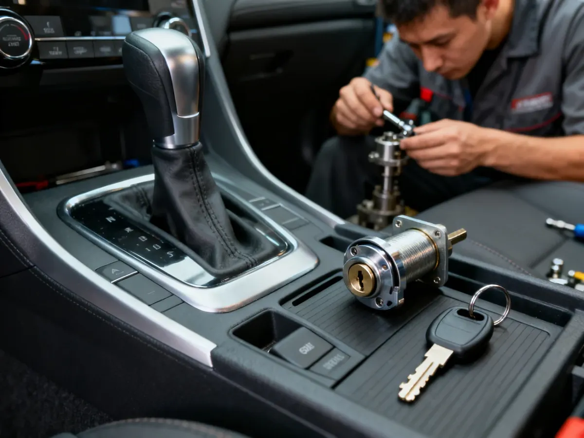 Mechanik samochodowy diagnozuje zablokowaną blokadę skrzyni biegów