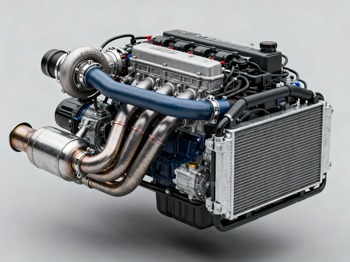 Układ doładowania silnika z turbosprężarką i intercoolerem