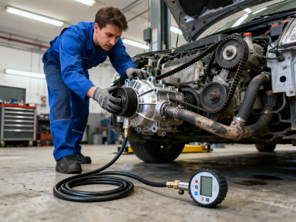 Mechanik diagnozujący pompę wspomagania i pasek napędowy