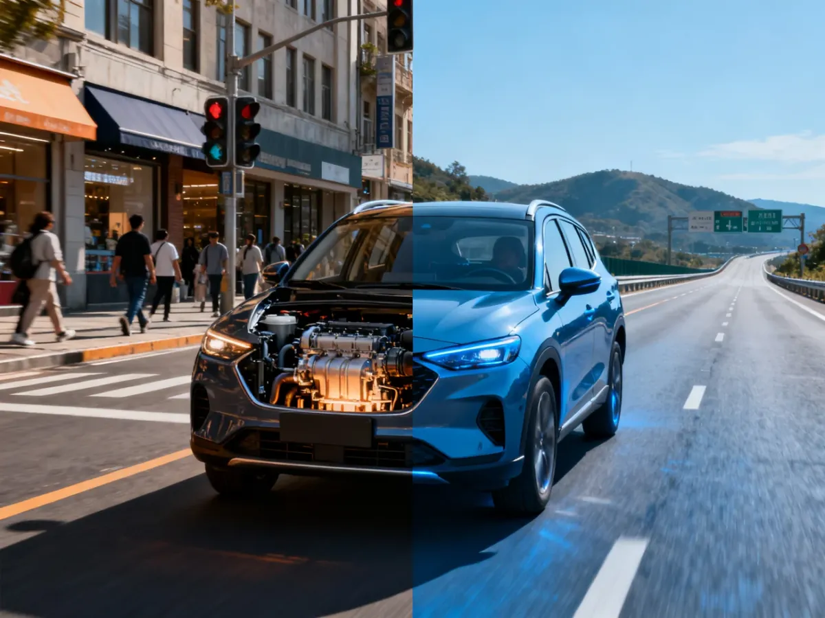 Kompaktowy SUV przedstawiony podczas jazdy po mieście i trasie