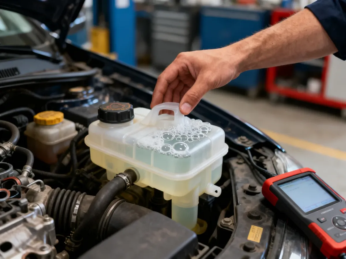 Mechanik diagnozujący możliwą awarię uszczelki pod głowicą