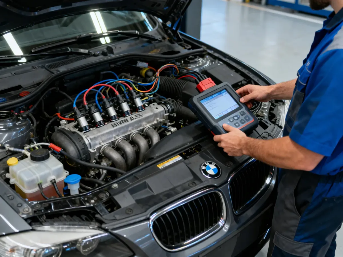 Diagnostyka komputerowa silnika benzynowego BMW E90 w warsztacie