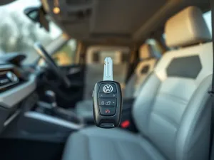 Uporządkowane narzędzia mechanika na stole warsztatowym w tle z samochodem na podnośniku w profesjonalnym serwisie.