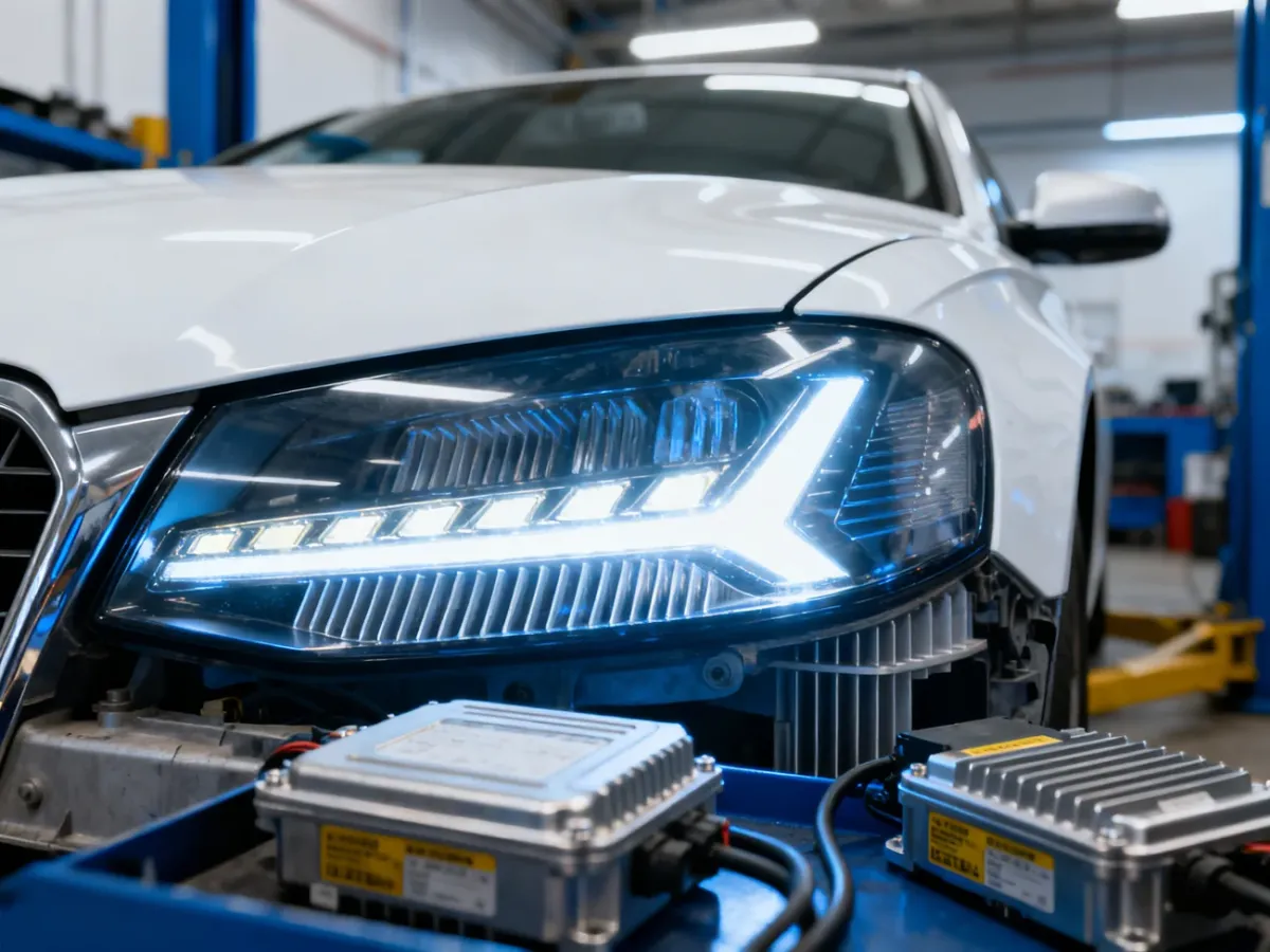 Nowoczesny reflektor LED z segmentami świetlnymi i układem chłodzenia